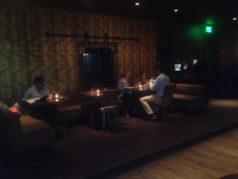 Previously home to an awkward back bar, now plush banquettes