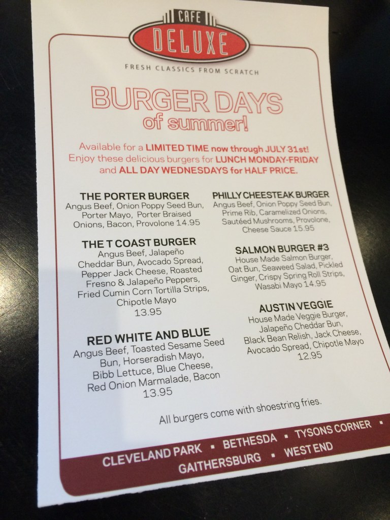 Burger Days of Summer Menu