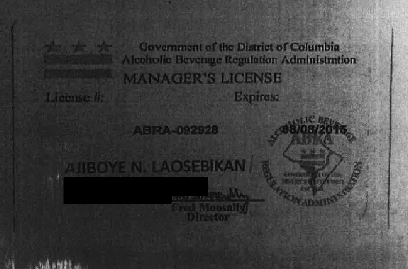 Apparently not a real ABRA Manager's license